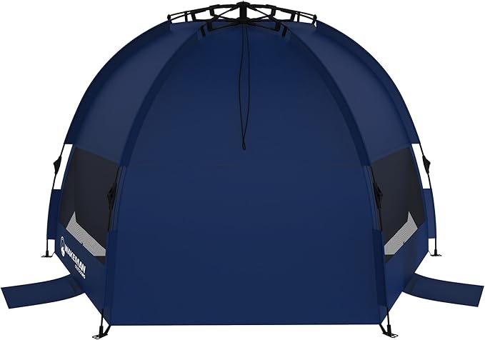 Pop Up Beach Tent Sun Shelter for Shade with UV Protection, Water and Wind Resistant, Instant Set Up and Carry Bag by Wakeman Outdoors, Navy, 55" x 87" (153133NYX)