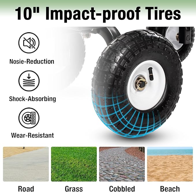 Heavy Duty Steel 900Lbs Wagon Garden Carts, Utility Pullable with Removable Folding Sides, All Terrain Wagons for Outdoor, Garden, Farm, Yard, Green-43" x 21"x 21" inch