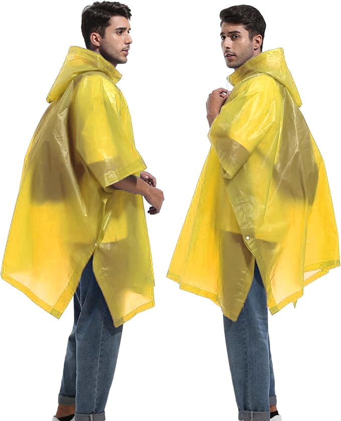 Reusable Rain Ponchos with Drawstring Hood for Adults, Waterproof Thicken Rain Coat, 2 Packs