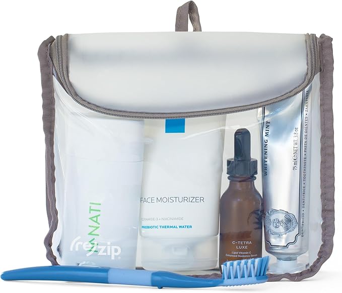 (re)zip Zippered TSA-Compliant Travel Quart Bag | Zippered, Reusable, Storage Bag for Toiletries, Makeup, Suitcase Organization | BPA-Free, Food Grade, Machine Washable (Clear, Gray Piping)