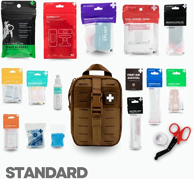 My Medic MyFak Mini First Aid Kit - Small and Lightweight for Camping Hiking and Backpacking - IFAK with 70 Items - HSA/FSA Eligible Great for Travel - Coyote