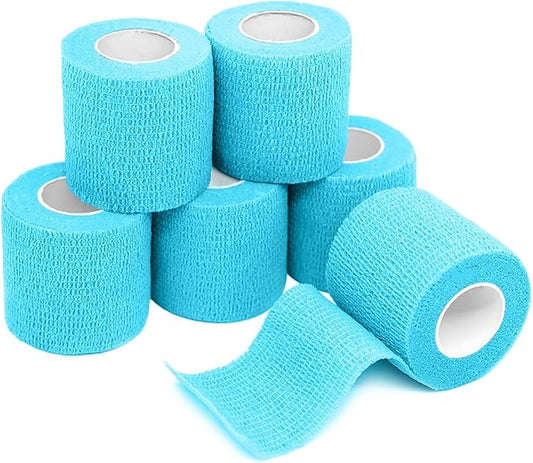 FriCARE Self Adhesive Bandage Wrap, Medical Tape in First Aid Kit, Cohesive Bandages for Wounds Sport Vet, FSA/HSA Eligible, 2 Inches X 5 Yards 6 Rolls, Cerulean Blue