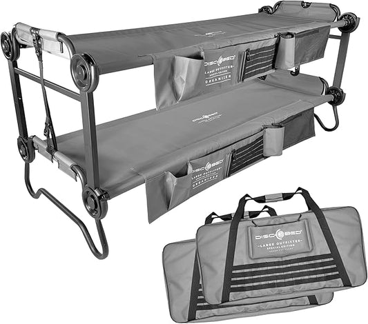 Disc-O-Bed Large Outdoor Convertible 2 Person Bench and Double Camping Cot Portable Bed Bunk System for Adults