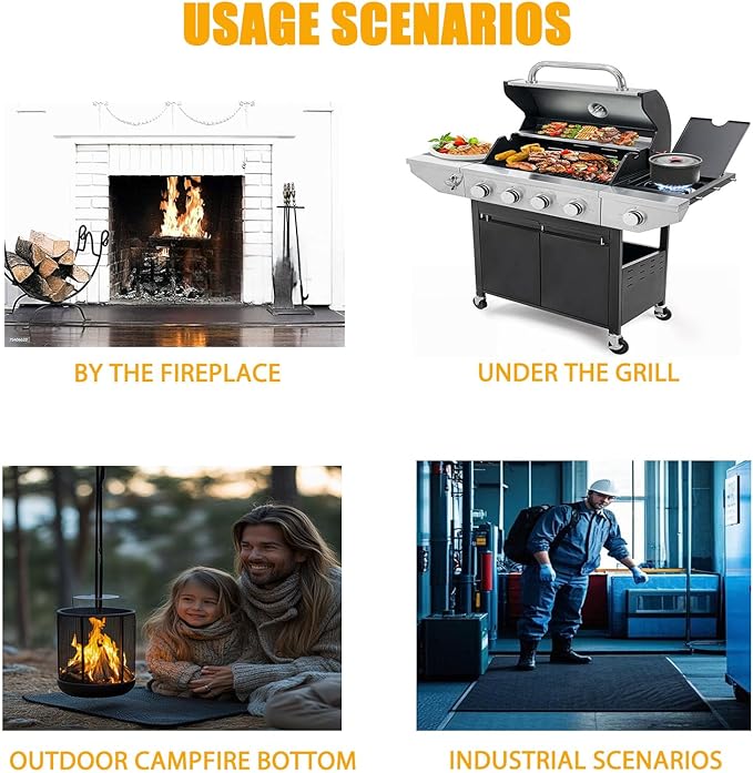 59x39 Inch Heavy Duty Grill Mat - Fireproof Mat for Wood Stove, Fire Pit & Outdoor Grill Protection, Double-Sided Ember Mat with Reflective Strips & Grommets (Non-Slip Deck Safe)