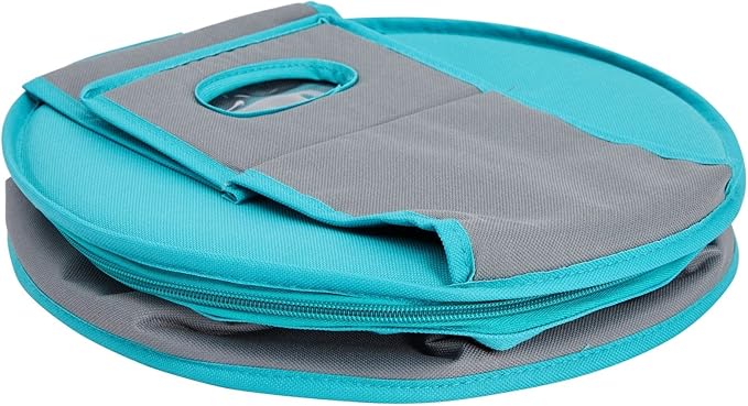 Insulated Round Thermal Casserole Food Carrier for Lunch, Lasagna, Potluck, Picnics, Vacations - Teal and Grey