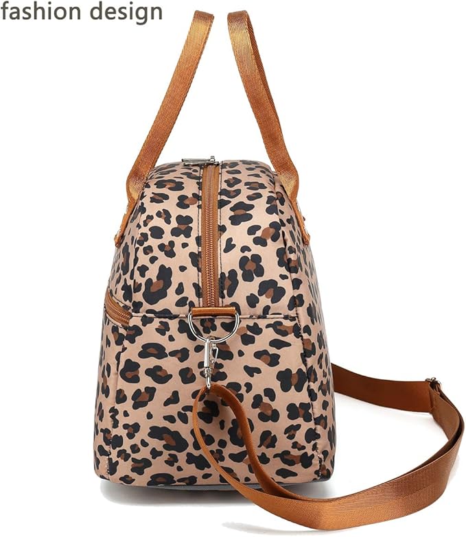 FlowFly Insulated Lunch Bag With Shoulder Strap for Women, Men, and Kids, Large and Reusable, Handle, Freezable Work and School Travel Tote and Meal Prep Organizer,Leapard