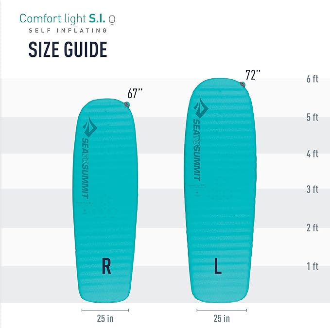 Sea to Summit Comfort Light Self-Inflating Foam Sleeping Pad for Camping and Backpacking, Women's Regular (67 x 21 x 2 inches)