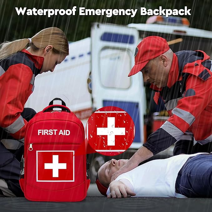 First Aid Backpack with Multi-Pocket, Emergency Medical Backpack, Large Capacity & Water-proof, Empty First Aid Bag for Home Office EMT Paramedics, Red