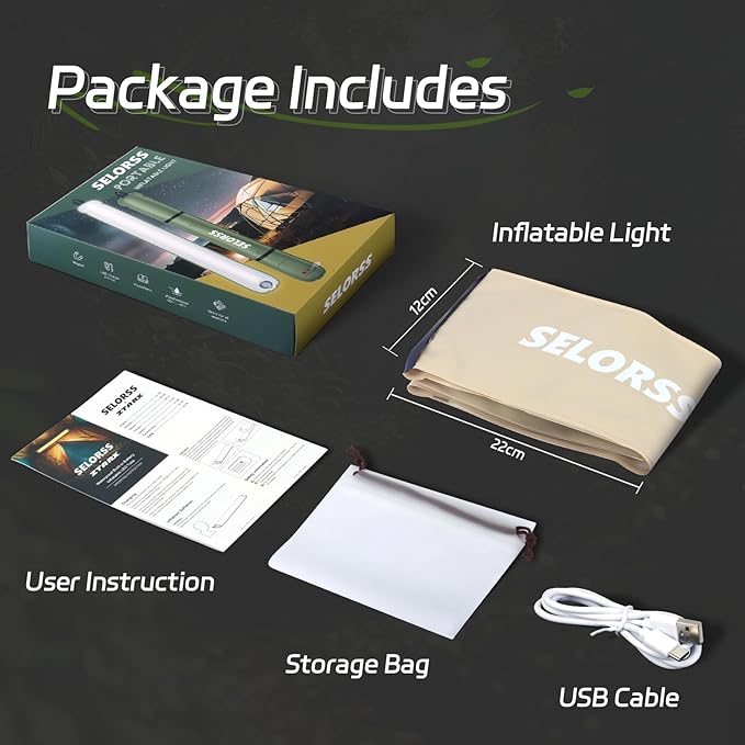 SELORSS Inflatable Outdoor Camping Light, Meets IP66 Waterproof Standard, Provides 2000 mAh Charging, Suitable for Camping, Hiking, Traveling and Other Outdoor environments.