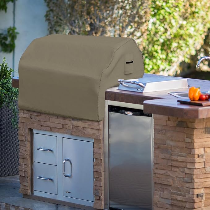 Covers & all Built-in Outdoor Grill Cover, Durable 12 Oz Waterproof Cover Max Material with Air Pocket & Elastic for Snug Fit (57" W x 27" D x 26" H Inches, Beige)