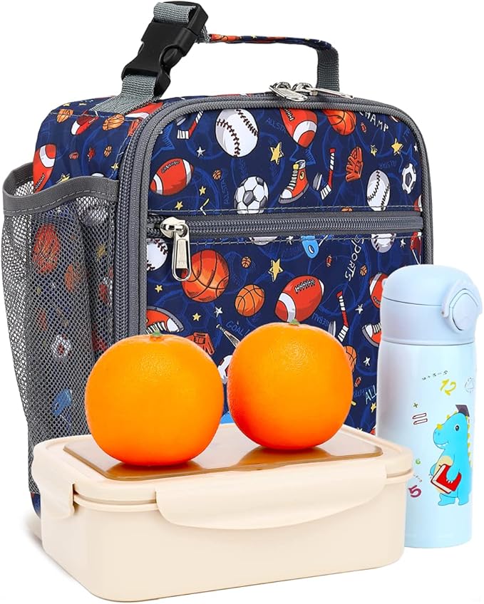 FlowFly Kids Lunch box Insulated Soft Bag Mini Cooler Back to School Thermal Meal Tote Kit for Girls, Boys, Football