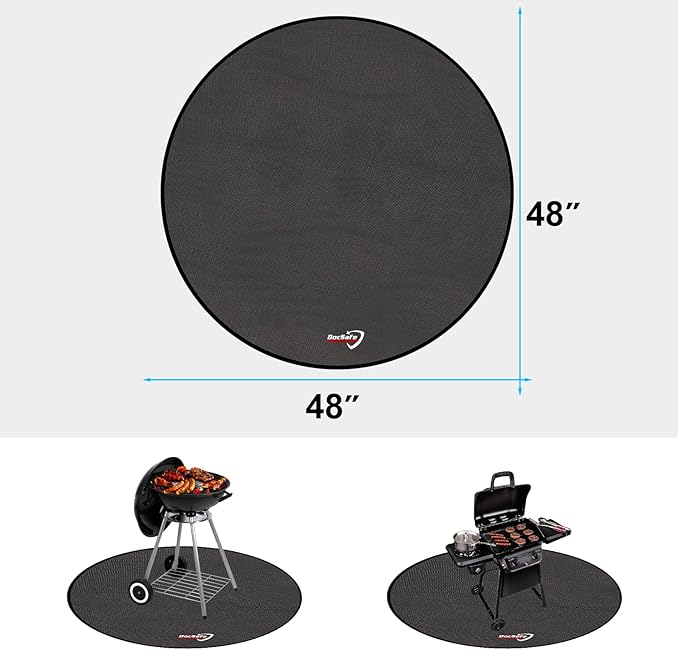 DocSafe 48" Round Fire Pit Mat, 4-Layer Fireproof Under Grill Mat Heat Insulated Indoor Fireplace Pad Protector for Decks,Patios,Grass,BBQ Smoker, Portable Reusable Oil-Proof and Waterproof, Black