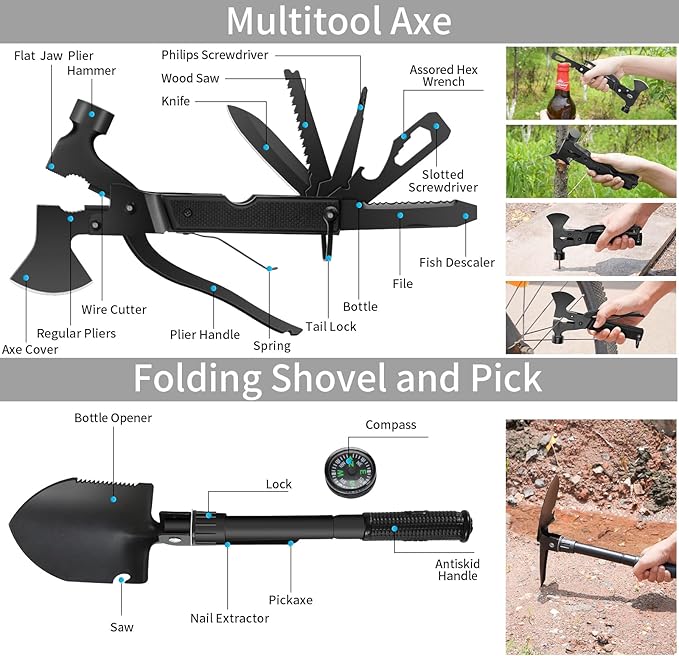 Emergency Survival Kit, Camping First Aid Survival Kit with Molle Pouch for Earthquake Preparedness Outdoor Adventure, Black