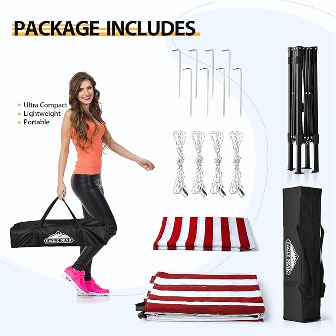 EAGLE PEAK Flex Ultra Compact 4x4 Pop-up Canopy, Sun Shelter, Changing Room, Portable Privacy Canopy Cabana for Pool, Fashion Photoshoots, or Camping, 4x4 ft, Red/White