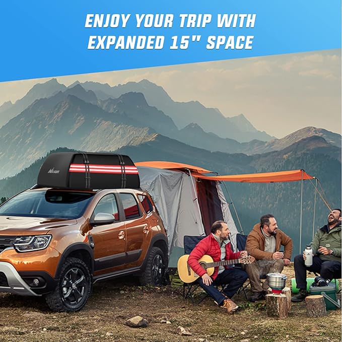 Nilight Car Roof Bag 15 Cubic Feet Waterproof Rooftop Cargo Carrier,Suitable for All Vehicle with/Without Rack - Waterproof Zip,Reflective Strip,Anti-Tear 840D PVC, with Anti-Slip Mat