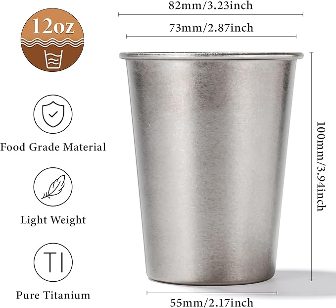 12 oz Titanium Camping Cup Pint Beer Wine Tumbler Drinking for Adults Travel, Outdoor, Camping, Everyday