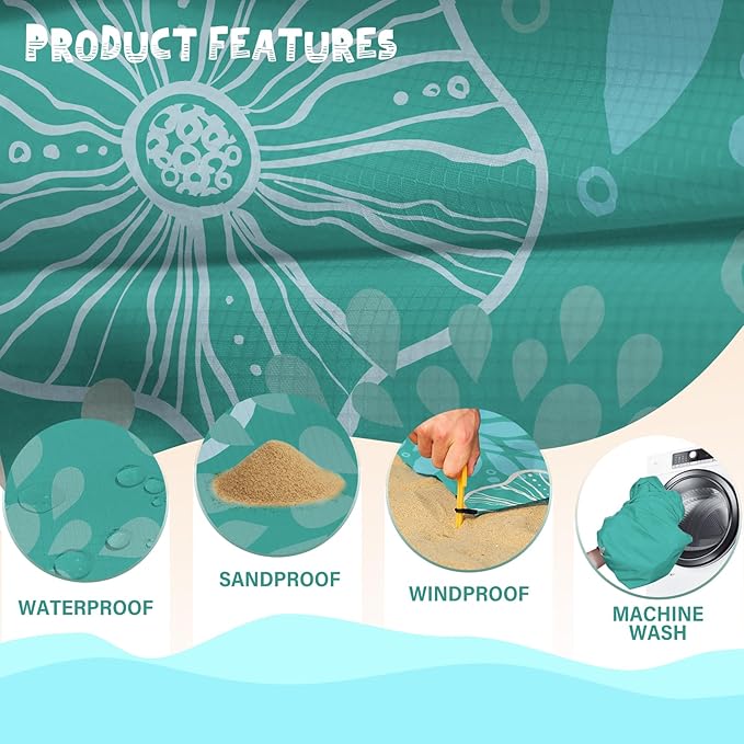 Beach Blanket Waterproof Sandproof 1-7 Adult Oversized 78 '' × 81 '' Lightweight Durable Compact Sand Free Beach Mat for Travel Camping Hiking Picnic Blanket Extra Large