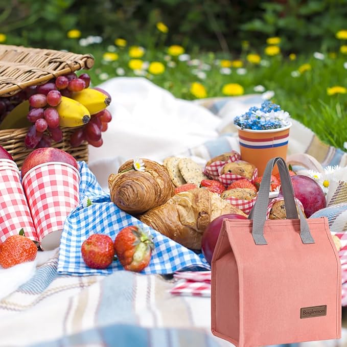 Lunch bag, Insulated Lunch Bag for Women Men, Lunch Containers Reusable Lunch Tote Bags for Work, Travel, Outdoor (Pink)