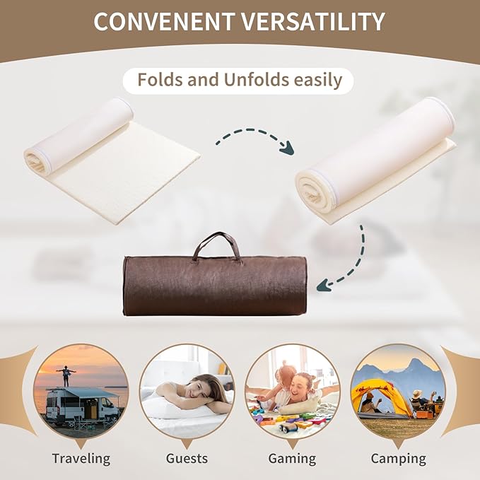 Portable Roll-Up Foam Camping Mattress - Twin Size Cot Ped with Carry Bag, Comfortable Lightweight Sleeping Pad for Travel, Tent, Car, Floor, and Guest Use