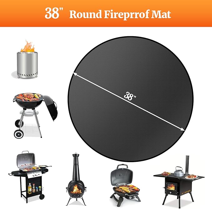 38" Round Fire Pit Mat for Solo Stove Bonfire/Under Grill Mat for Outdoor Grill Fireproof Waterproof Oil-Proof, 4 Layers Fireproof Mat Fireplace Mat BBQ Mat Solo Stove Mat for Deck Patio Grass Smoker
