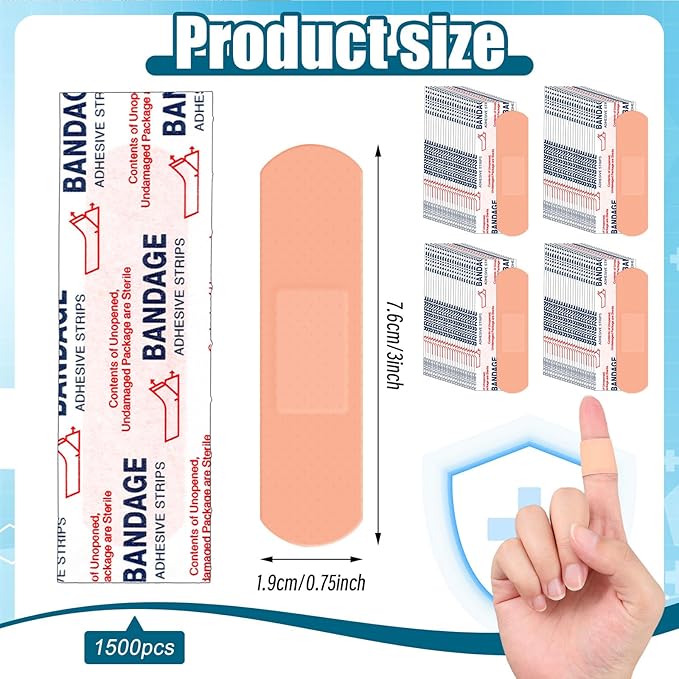 Timgle 1500 Pcs 3/4" x 3" Adhesive Bandages Bulk Waterproof Adhesive Breathable Bandages for Sensitive Skin School Nurses Businesses Travel First Aid Kits Homeless Care Supplies Donations