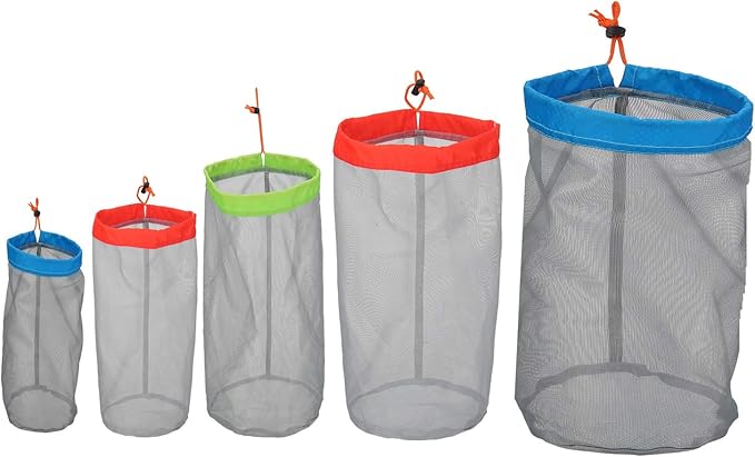 Small to XXlarge 5 Pcs Drawstring Mesh Stuff Sack, Ditty Bags Storage Pouch Bags Sleeping Bag for Travel Camping Hiking, Ultralight, Set of 5