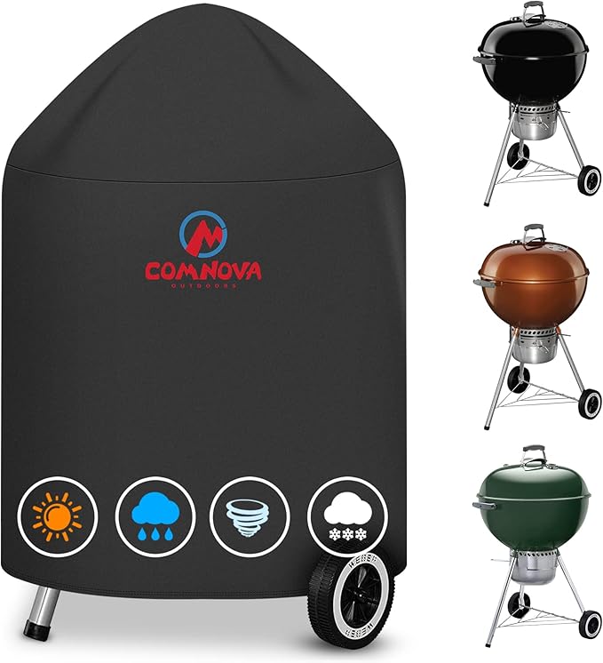 Comnova Charcoal Kettle Grill Cover - 600D BBQ Cover for Weber 18 Inch Charcoal Grill, Heavy Duty Waterproof Cover for Weber 18 Inch Original Charcoal Kettle, Cuisinart 18 Inch Kettle Grill and More