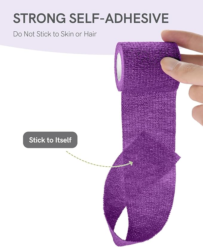FriCARE Self Adhesive Bandage Wrap, Medical Tape in First Aid Kit, Cohesive Bandages for Wounds Sport Vet, FSA/HSA Eligible, 2 Inches X 5 Yards 6 Rolls, Purple