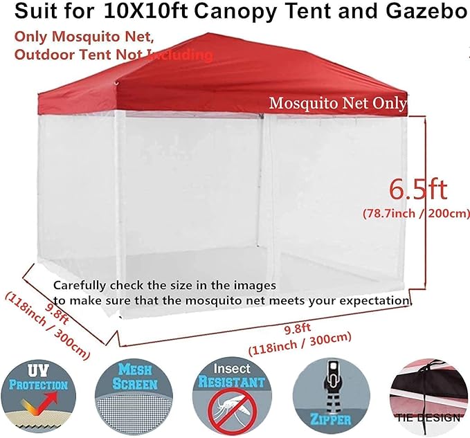 Mosquito Net with Zipper for Outdoor Camping Mosquito Net DIY Canopy Screen Wall Outdoor Mosquito Net for 10 x 10 Patio Gazebo and Tent