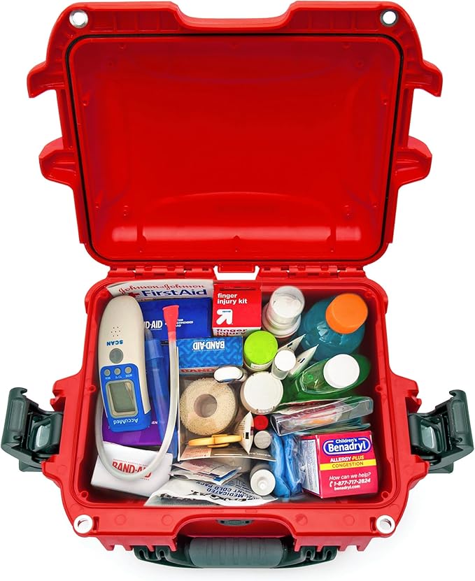 NANUK 908 Waterproof First Aid Box Empty – Durable, Medical First Aid Organizer Case, IP67-Rated, Dustproof, Impact-Resistant, and Floats (7.4" x 4.9" x 3.1") – Red
