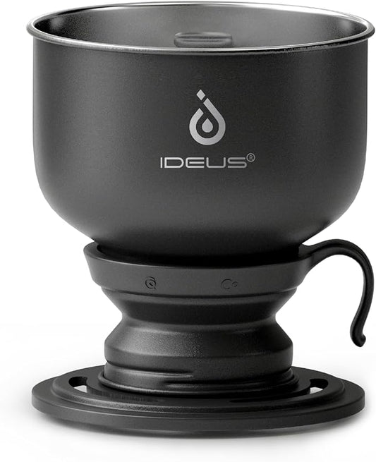 IDEUS Brew Pour Over Dripper, Portable Stainless Steel Reusable Filter Manual Camp Coffee Maker BPA-Free for Home, Office & Camping (Camp Dripper-Black)