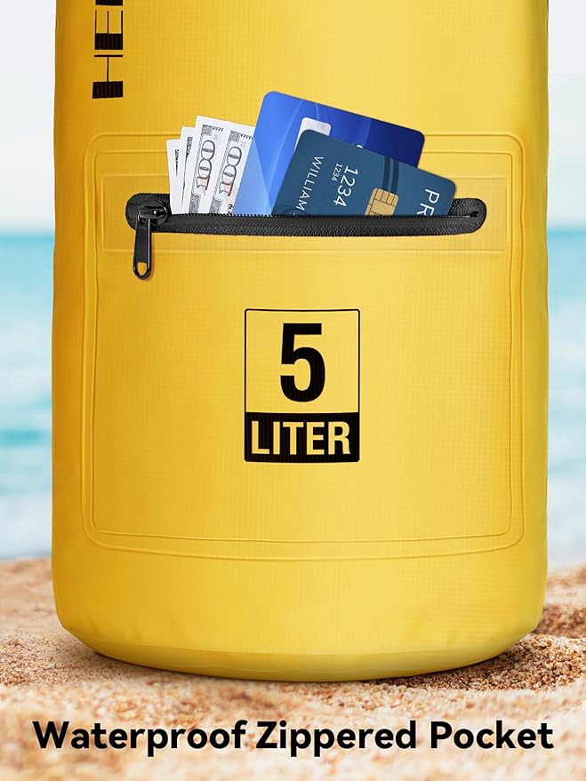 HEETA Waterproof Dry Bag with Front Zippered Pocket for Women Men, 5L/10L/20L/30L/40L Roll Top Lightweight Dry Storage Bag Backpack for Travel, Kayaking, Boating, Rafting, Camping, Hiking & Beach