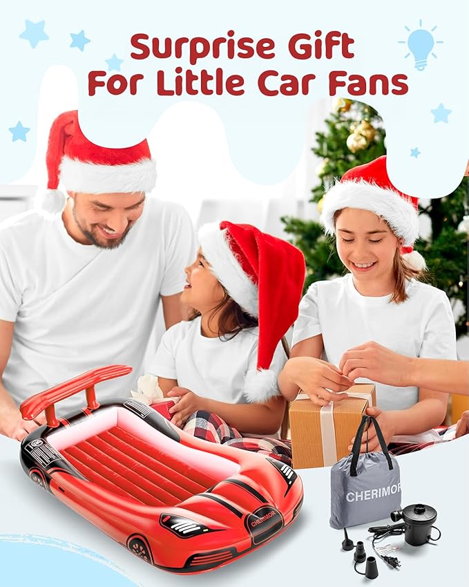 Inflatable Toddler Travel Bed with Safety Bumpers & 2 Mins Auto Inflation Pump, Portable Toddler Kids Air Mattress with Carry Bag for Home Grandma's Sleepovers Travel Camping, 330lbs Support