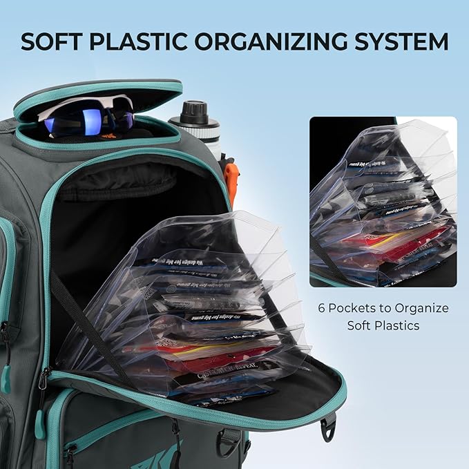 KastKing Bait Boss Fishing Tackle Backpack with Rod Holders-4 Tackle Boxes-Rain Cover,43L Large Storage for Fishing Gear