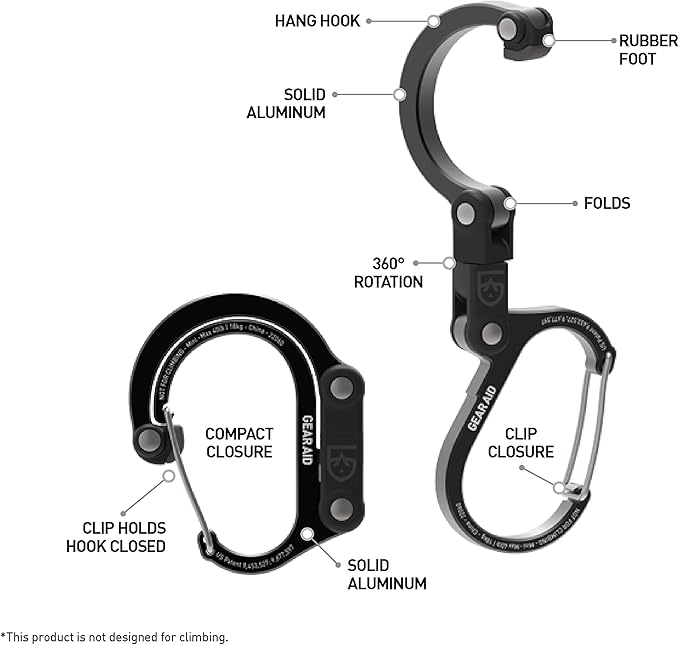 GEAR AID HEROCLIP Carabiner Gear Clip and Hook (Mini) for Travel