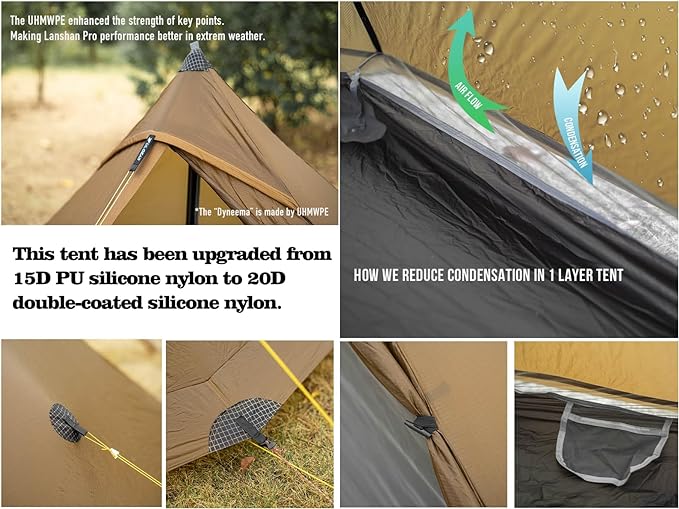3F UL Gear Lanshan PRO Lanshan Ultralight Tent 3 Season Backpacking Tent for 1 Person, Waterproof Professional Tents for Camping, Trekking, Kayaking, Climbing, Hiking