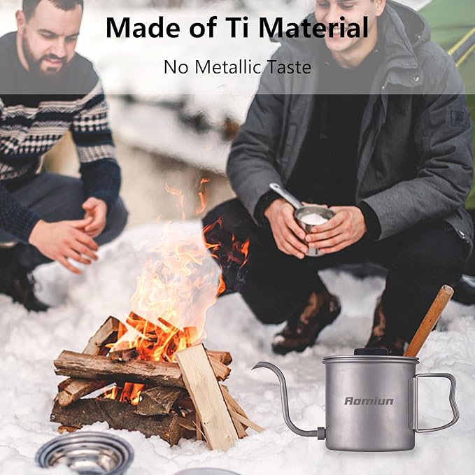 Titanium Gooseneck Kettle with Thermometer, 13.5oz Pour Over Camping Kettle Coffee Tea Pot with Removable Spout & Folding Handle, Lightweight Portable Camping Kettles for Backpacking