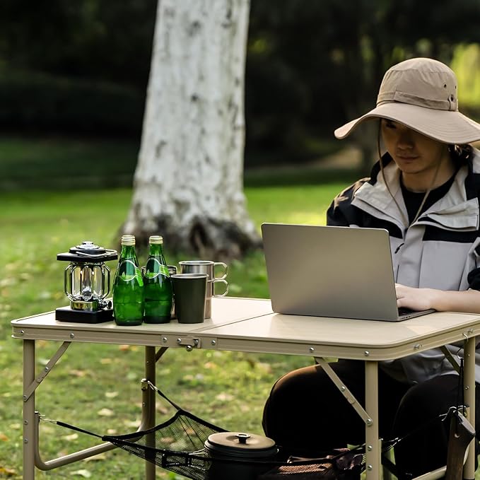 3FT Camping Table 2 Adjustable Height Portable Lightweight Surface Aluminum Fold Up Stand for Picnic,Beach BBQ,Cooking, Outdoor & Indoor