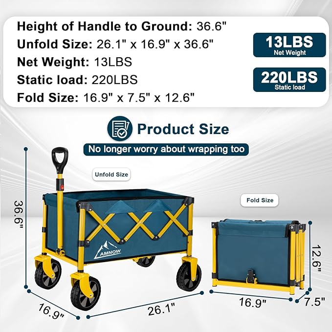 Collapsible Wagon Cart with Wheels Foldable, Folding Wagons Carts with Silent Universal Wheels, Large Grocery Cart On Wheels, Heavy Duty Utility Wagon for Shopping Beach Sports Fishing Camping, Green