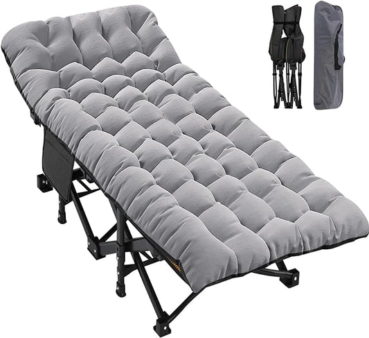 ABORON Oversized XXL Folding Camping Cot W/Mat for Adults, 78" L x 32" W x 18" H, Heavy Duty Outdoor Bed with Carry Bag,1200 D Layer Oxford Travel Camp Cots
