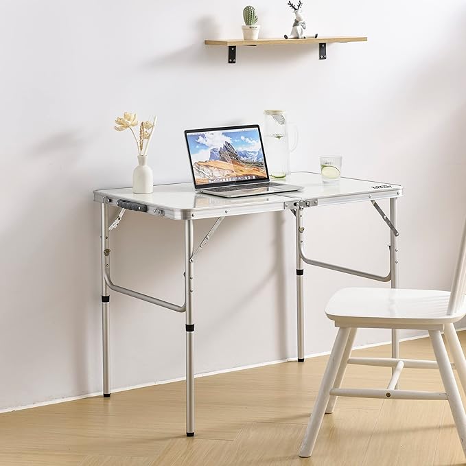 Folding Camping Table, 36''L x24''W Camp Aluminum Table with Adjustable Height Legs, Indoor Outdoor Lightweight Portable Folding Dining Table for Camp Picnic Beach BBQ Cooking 3Ft(2 Heights 15"/28")