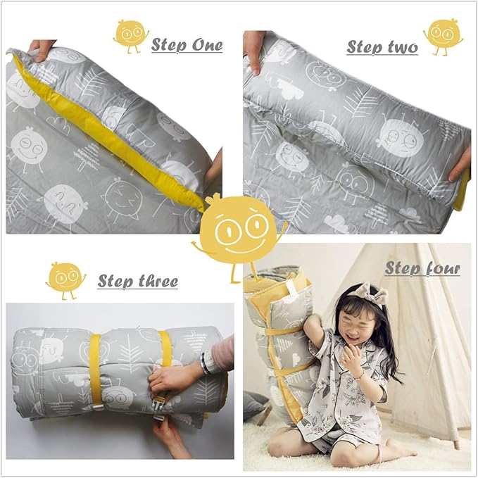 Toddlers Nap Mat with Removable Pillow and Soft Blanket, Lightweight Daycare Preschool Kindergarten Sleeping Bag, Travel Slumber for Kids Girls Boys