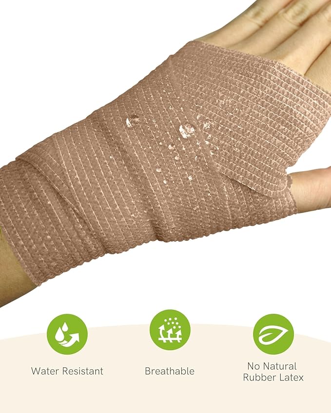 FriCARE Self Adhesive Bandage Wrap, Medical Tape in First Aid Kit, Cohesive Bandages for Wounds Sport Vet, FSA/HSA Eligible, 2 Inches X 5 Yards 6 Rolls, Walnut Brown