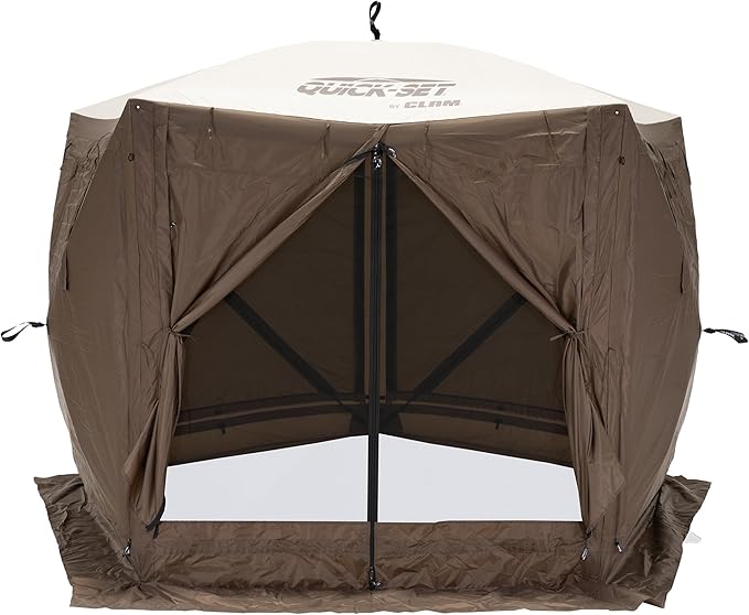 CLAM Pop Up Screen Tent, Outdoor Camping Gazebo Canopy, Adventure with Wind Panels, 9' x 9', Brown