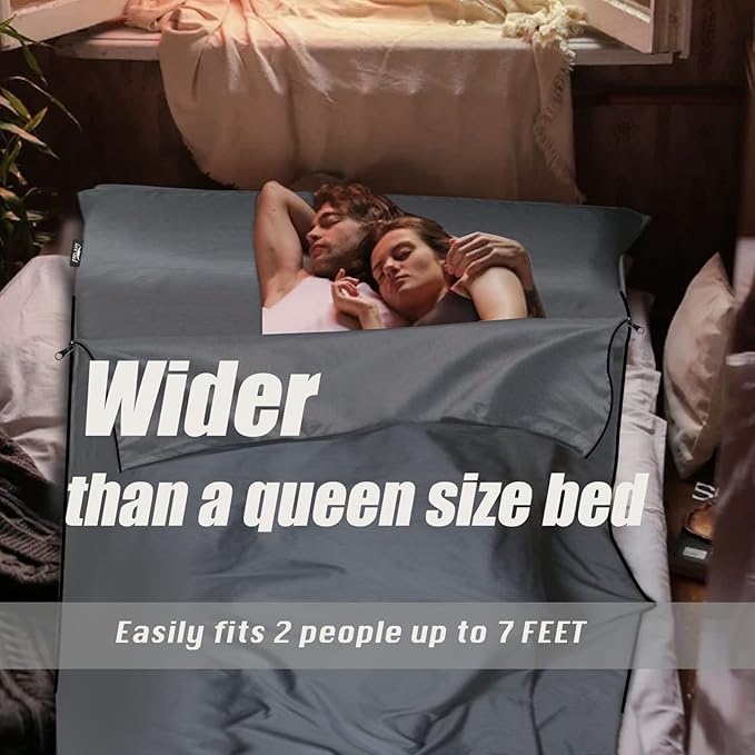 Frelaxy Sleeping Bag Liner, XL Travel Sheet & Camping Sheet for Backpacking, Hotel, Hostels & Traveling, Comfy & Easy Care, Full-Length Zipper/No Zipper