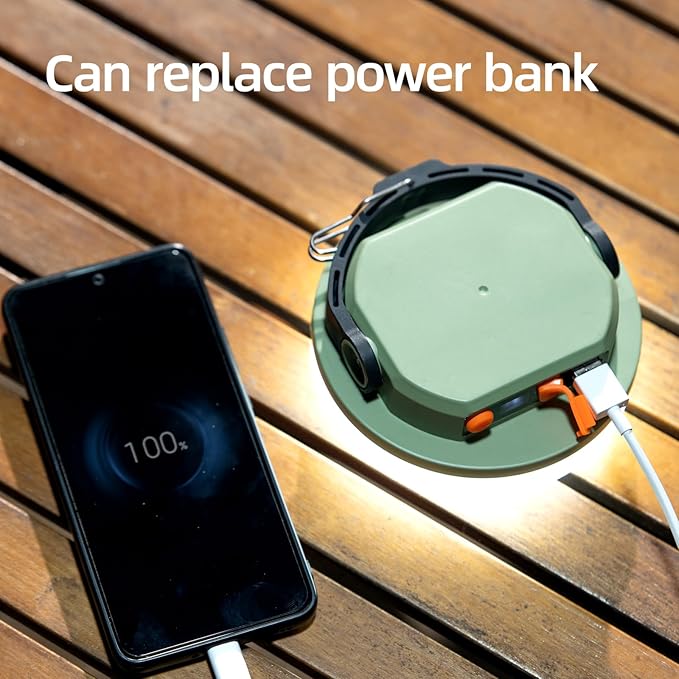 LED Camping Lantern Rechargeable 1000lm: 2-in-1 10000mAh Rechargeable Camping Light and Phone Charger for Hiking,Travel - 7 Light Modes Emergency Hanging Light for Hurricane, Power Outage, 100W Green