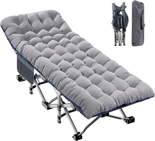 ABORON Oversized XXL Folding Camping Cot W/Mat for Adults, 78" L x 32" W x 18" H Heavy Duty Outdoor Bed with Carry Bag,1200 D Layer Oxford Travel Camp Cots