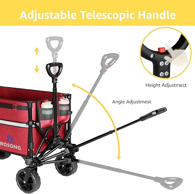 Collapsible Wagon Cart with Wheels Foldable - Folding Utility Heavy Duty Wagons Carts for Grocery Sports Garden Shopping Camping Wheelbarrows, Burgundy