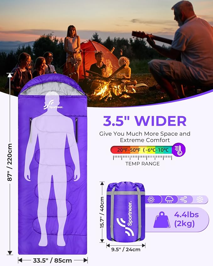 Sportneer Sleeping Bag - Wearable for Adults & Kids with Arm Zipper Holes in Cold & Warm Weather, Waterproof Portable Sleeping Bag for Camping, Hiking, Backpacking, Outdoor Travel