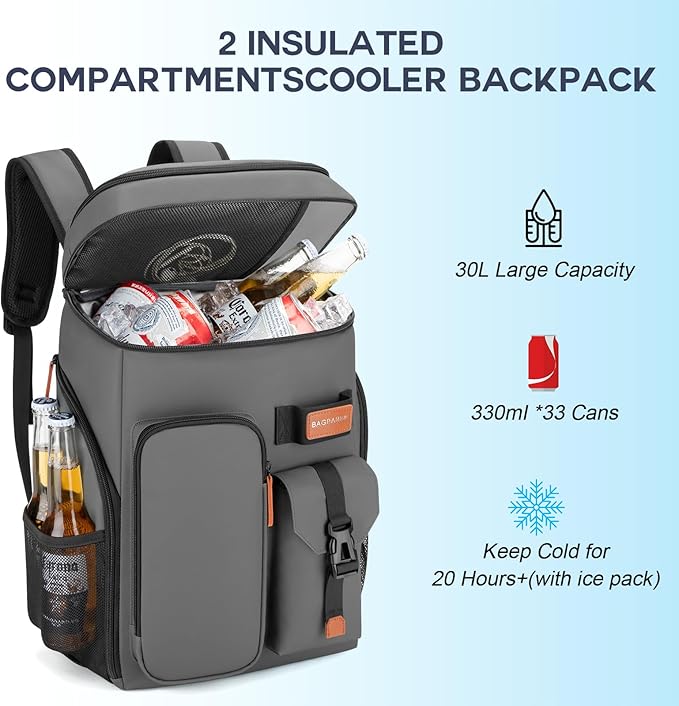Insulated Cooler Backpack,33 Cans Multifunctional Double Deck Leakproof Cooler Bag with Sternum Strap,Large Capacity Lightweight Travel Camping Beach Backpack